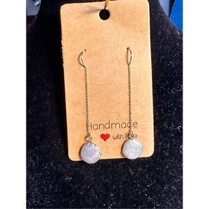 248A. 14k Gold Filled Threaders with 24k Electroplated Button Pearls Earrings